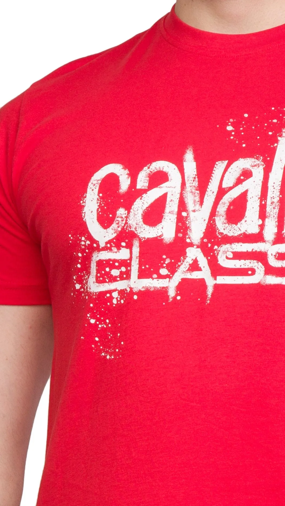 Cavalli Class Red Spray Print Signature Fashion T-Shirt -