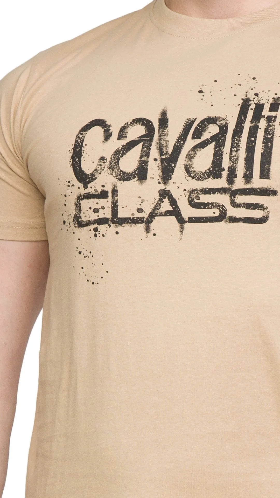 Cavalli Class Sand Spray Print Signature Fashion T-Shirt -