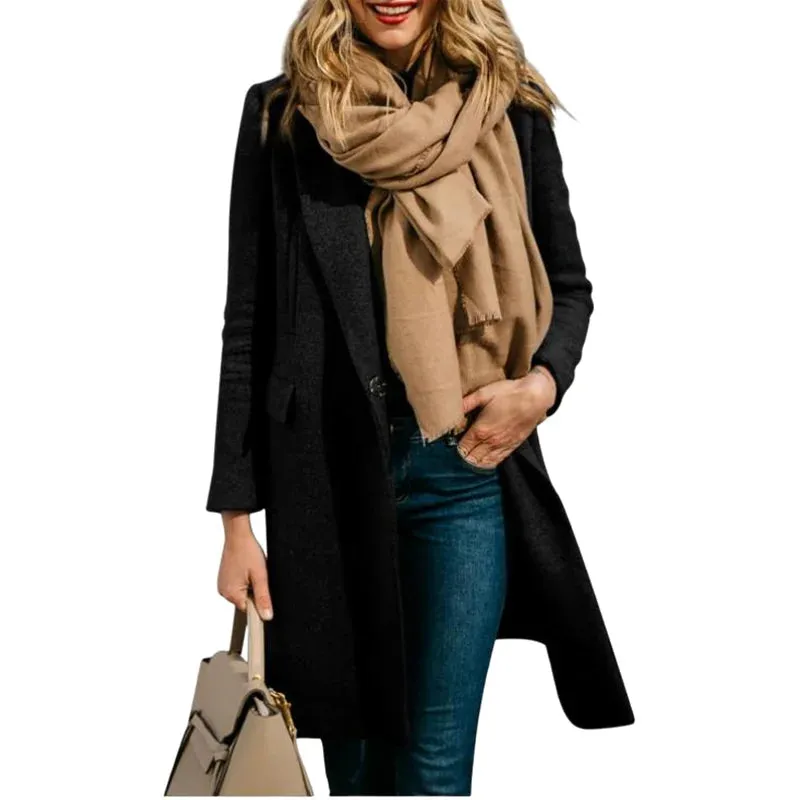 Damenjacken Wollmischungen Herbst Winter Trenchcoat Flip-Kragen Warmes Futter Mantel Lange Jacke Streetwear Damenbekleidung M-3XL