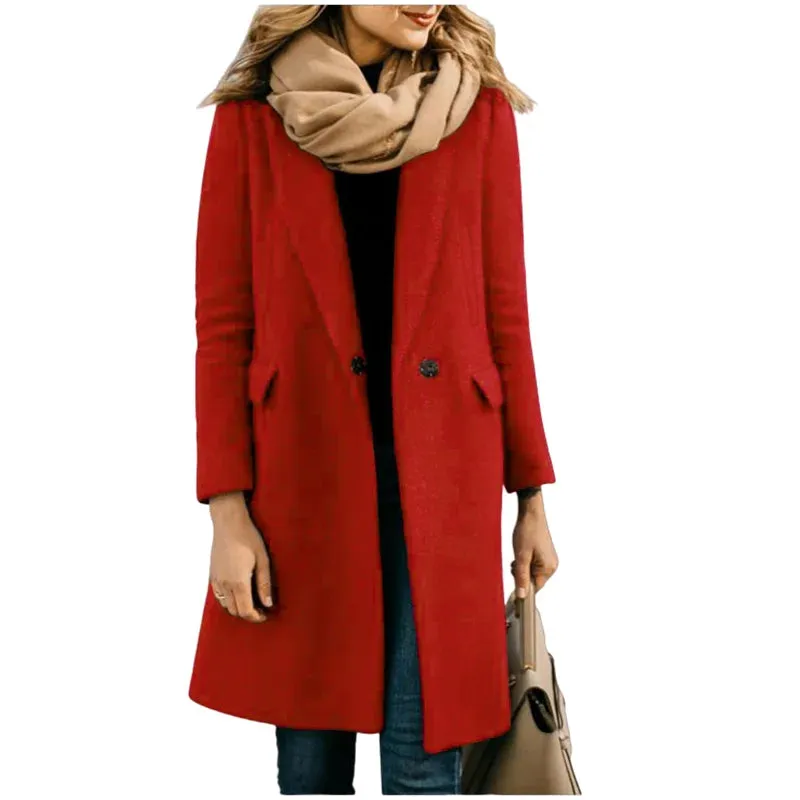 Damenjacken Wollmischungen Herbst Winter Trenchcoat Flip-Kragen Warmes Futter Mantel Lange Jacke Streetwear Damenbekleidung M-3XL