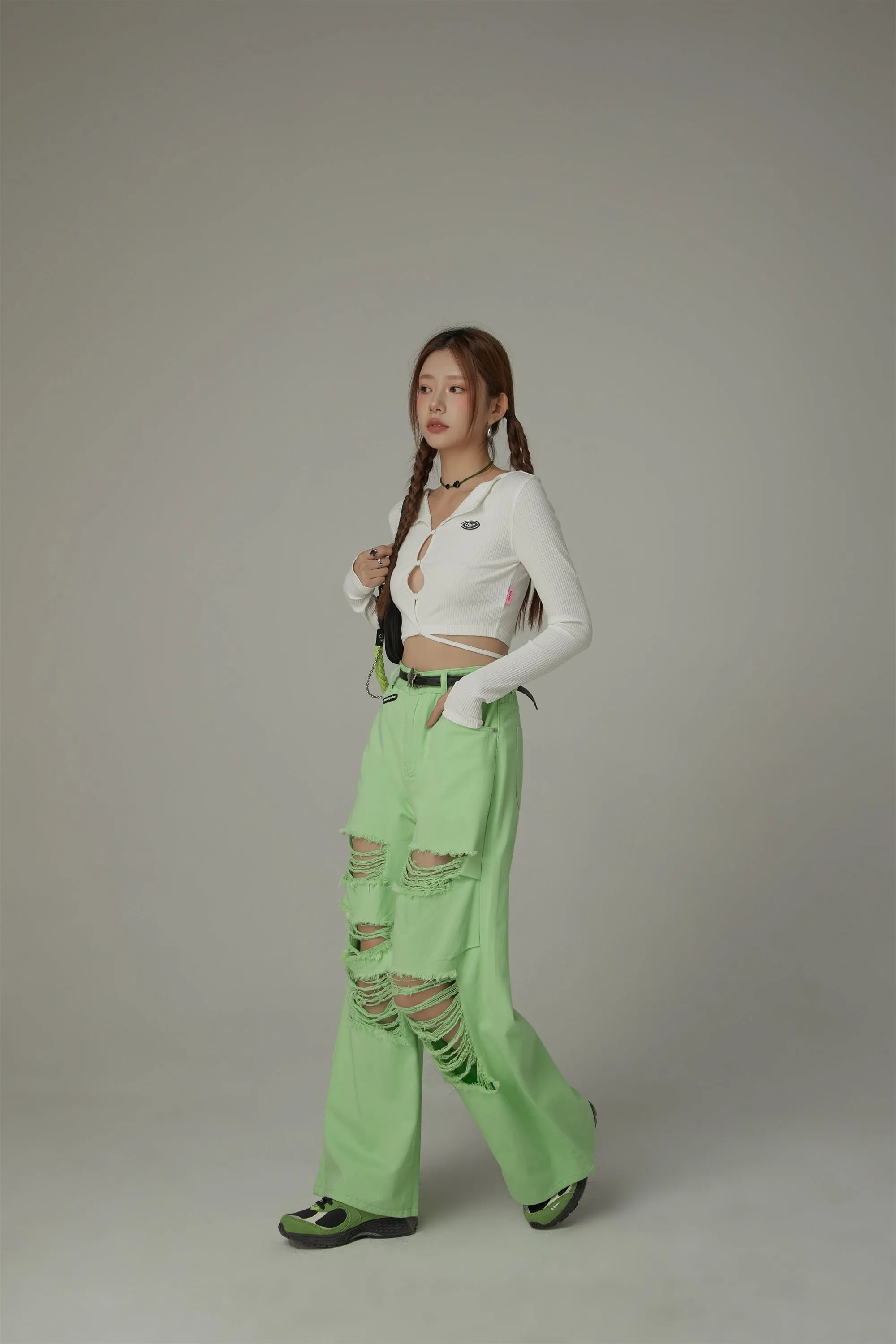 Distressed Wide Color Loosefit Denim Pants