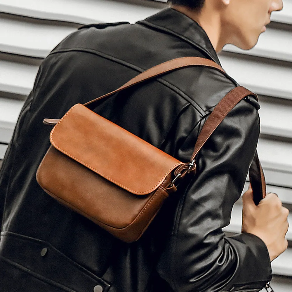 Fashion Leather Shoulder Bag Crossbody Bags Street Style Shoulder Bag Messenger Bag Small Flap Bag Handbag  For Men