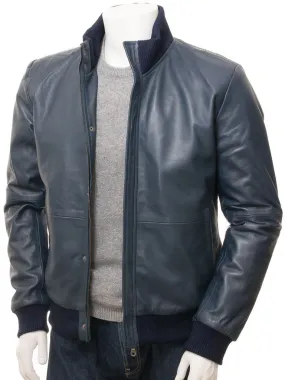 Men’s Blue Pilot Fashion Leather Military Bomber Jacket