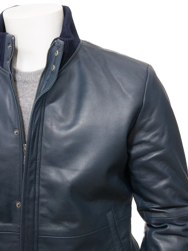Men’s Blue Pilot Fashion Leather Military Bomber Jacket