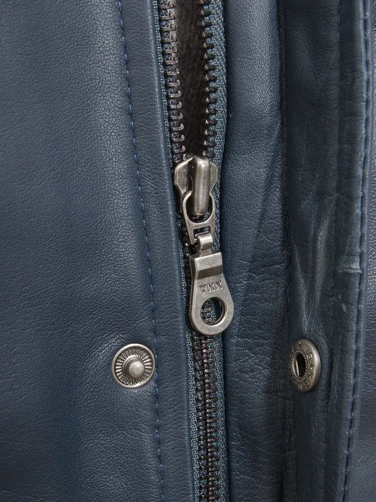 Men’s Blue Pilot Fashion Leather Military Bomber Jacket