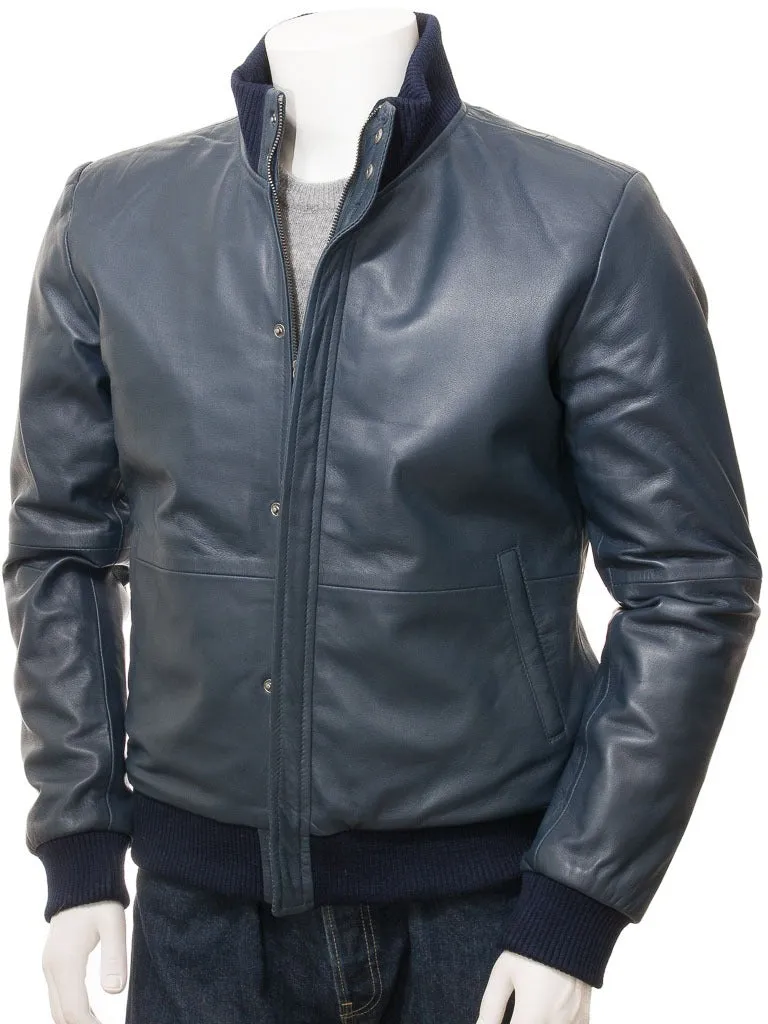 Men’s Blue Pilot Fashion Leather Military Bomber Jacket