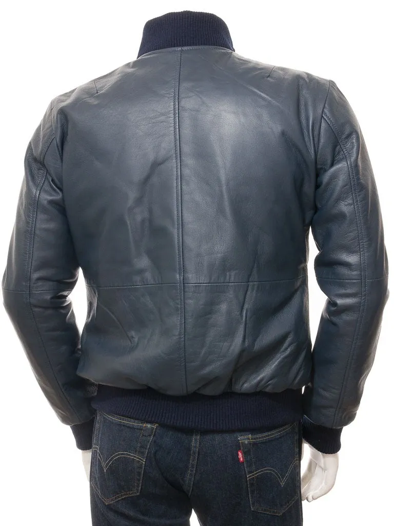 Men’s Blue Pilot Fashion Leather Military Bomber Jacket