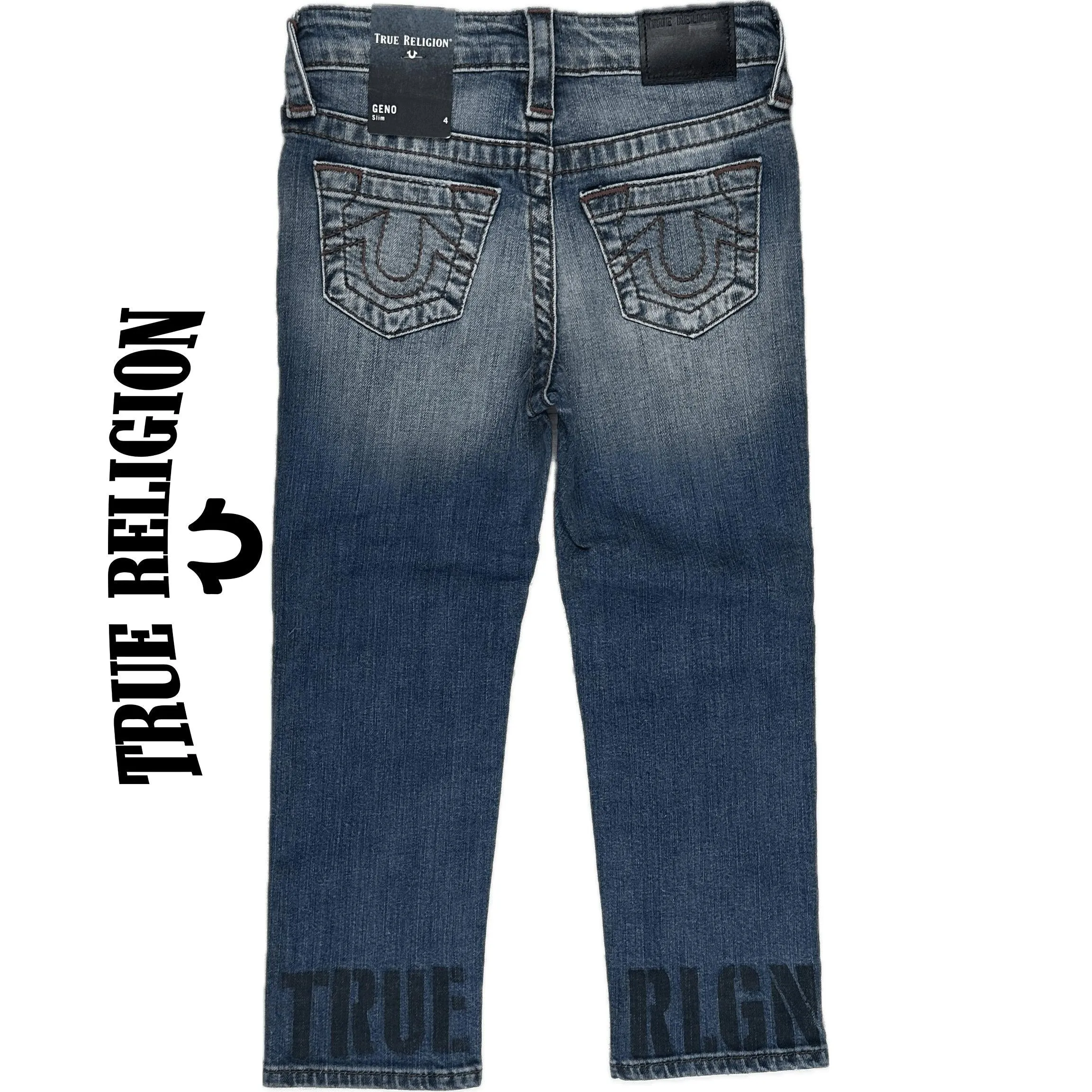 NWT - True Religion 'Geno Slim' Logo Jeans- Size 4Y