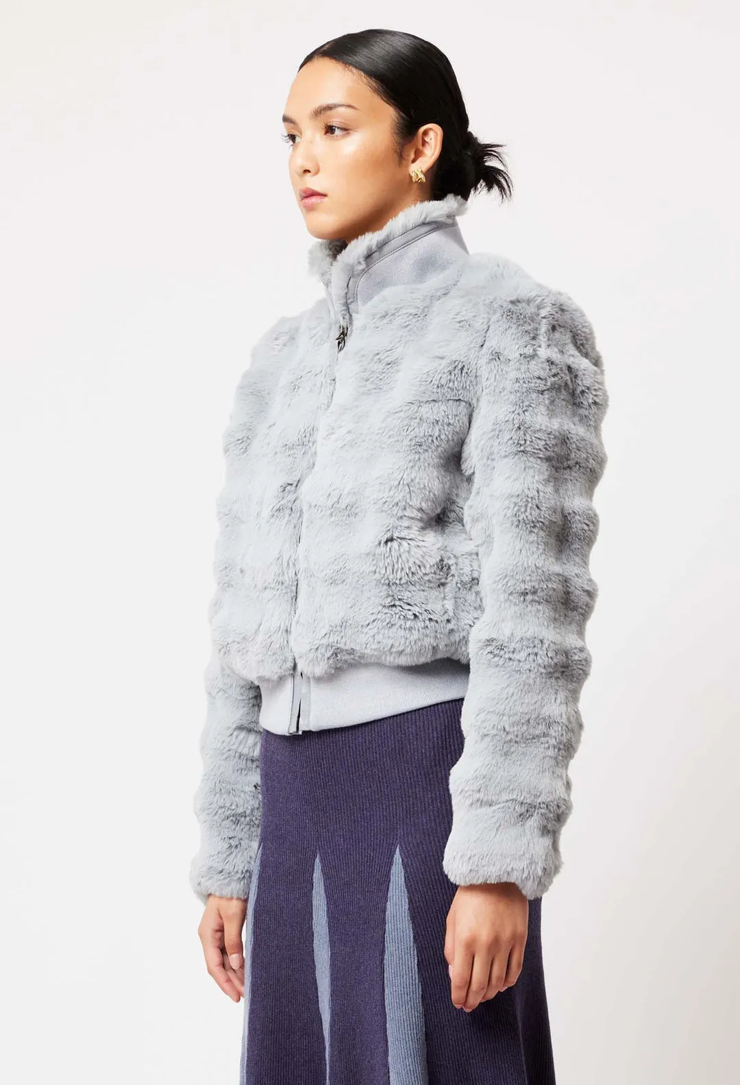 OnceWas Stella Faux Fur Bomber Jacket In Ice Blue