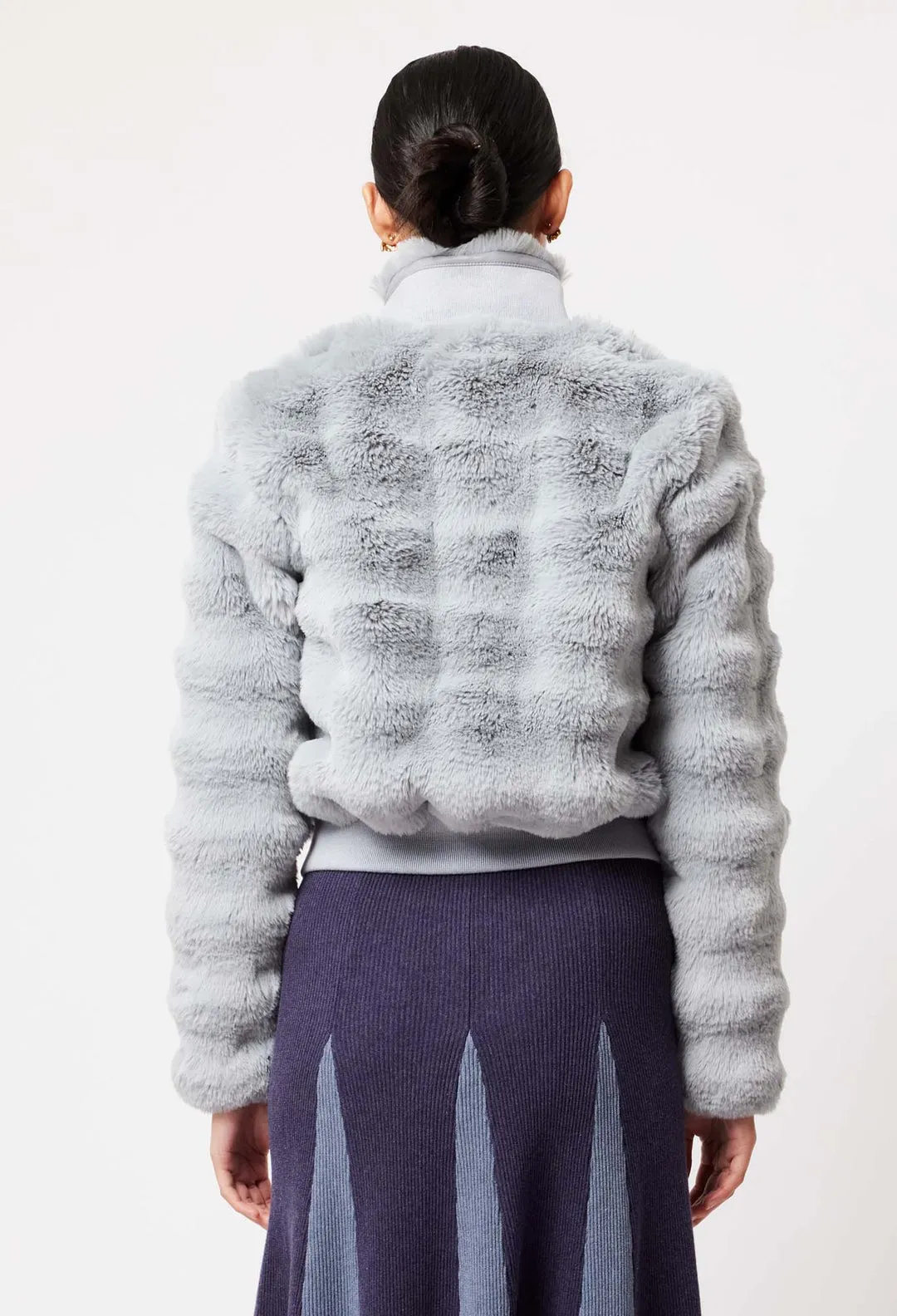 OnceWas Stella Faux Fur Bomber Jacket In Ice Blue