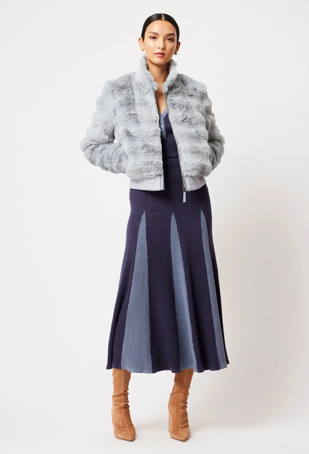 OnceWas Stella Faux Fur Bomber Jacket In Ice Blue